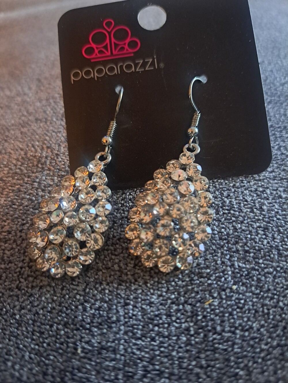 Paparazzi Silver Clear Teardrop Crystal Dangle Earrings